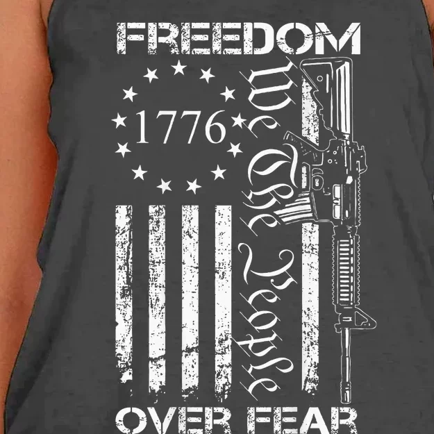 Freedom Over Fear Pro Gun USA Flag 2nd Amendment Women's Knotted Racerback Tank