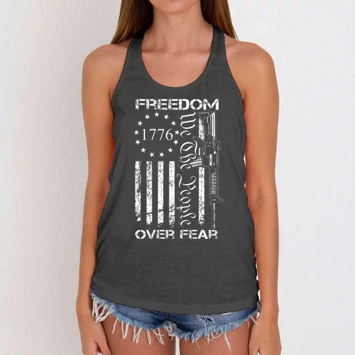 Freedom Over Fear Pro Gun USA Flag 2nd Amendment Women's Knotted Racerback Tank