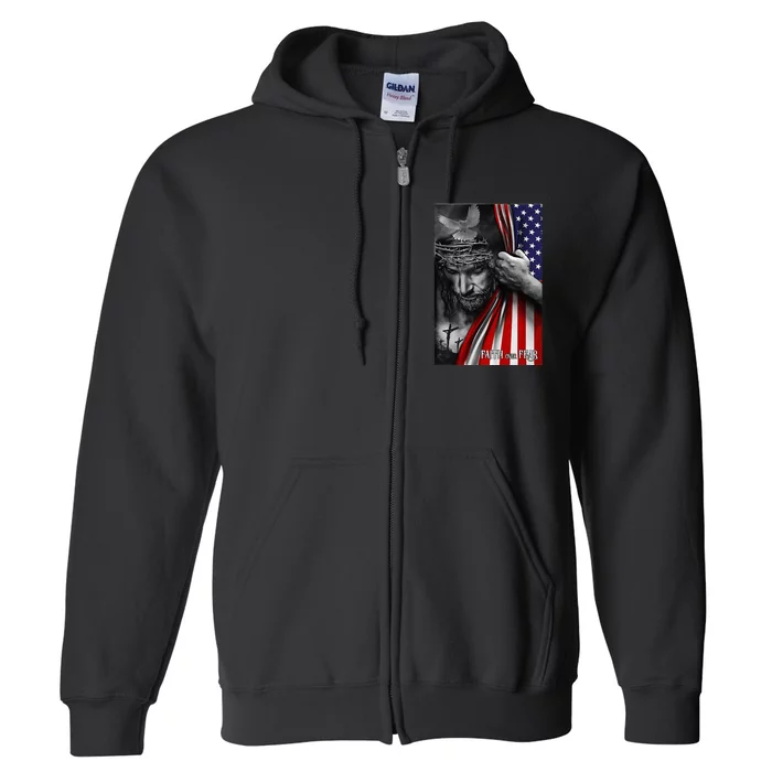 Faith Over Fear God Jesus Christian Flag Funny 4th Of July Full Zip Hoodie