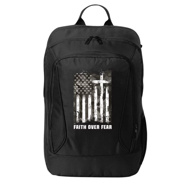 Faith Over Fear Christian Cross Camouflage American Flag City Backpack