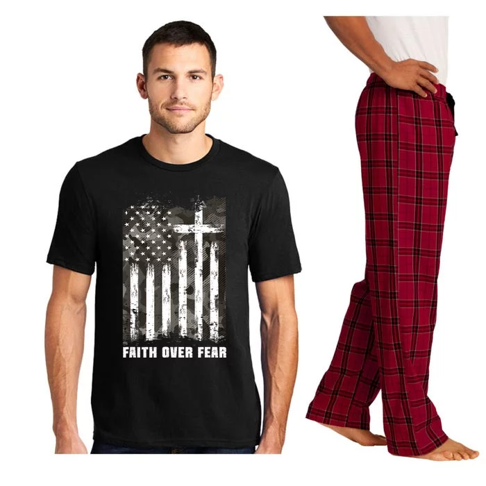 Faith Over Fear Christian Cross Camouflage American Flag Pajama Set