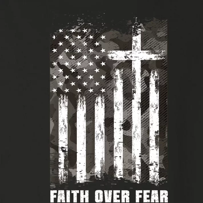 Faith Over Fear Christian Cross Camouflage American Flag Toddler Long Sleeve Shirt