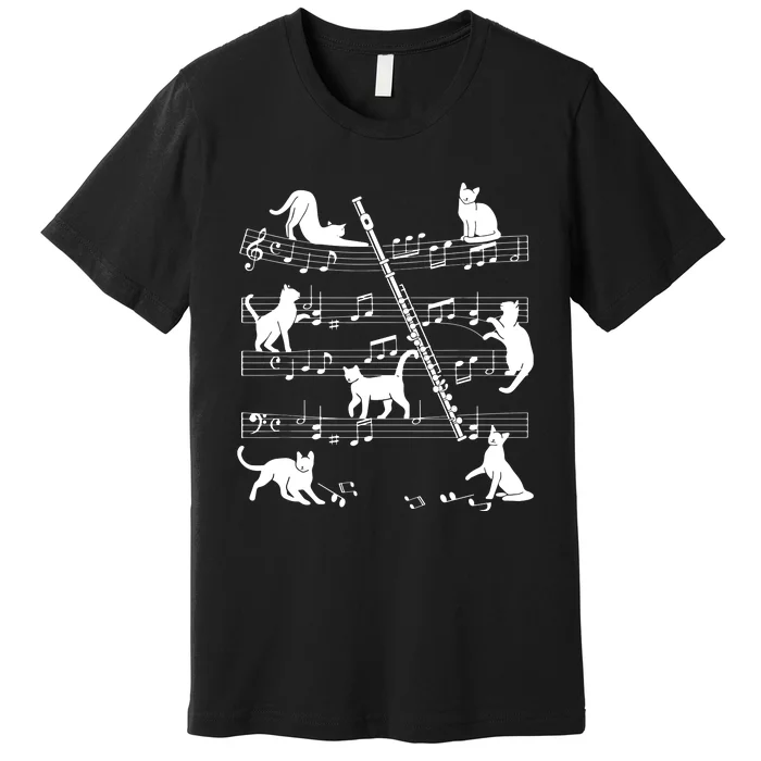 Flautist Or Flutist Cats For Cat Loving Flute Player Premium T-Shirt