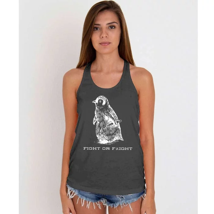 Fight Or Flight Funny Penguin Pun Fight Or Flight Meme Women's Knotted Racerback Tank