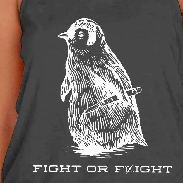 Fight Or Flight Funny Penguin Pun Fight Or Flight Meme Women's Knotted Racerback Tank