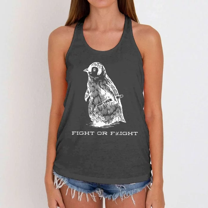 Fight Or Flight Funny Penguin Pun Fight Or Flight Meme Women's Knotted Racerback Tank