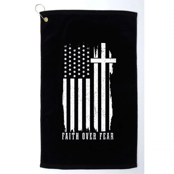 Faith Over Fear American Flag Jesus Patriotic Christian Platinum Collection Golf Towel