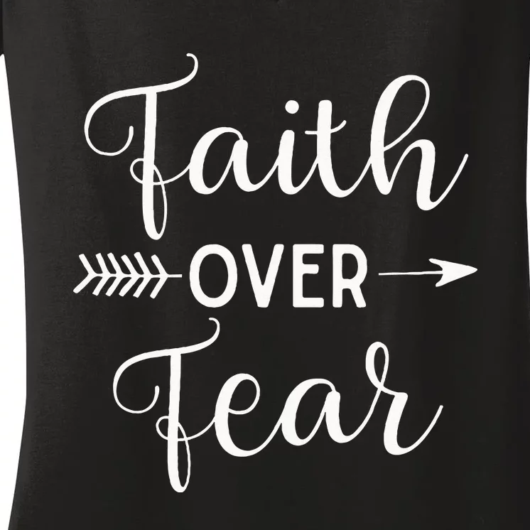 Faith Over Fear Arrow Cute Lettering Inspirational Christian Women's V-Neck T-Shirt