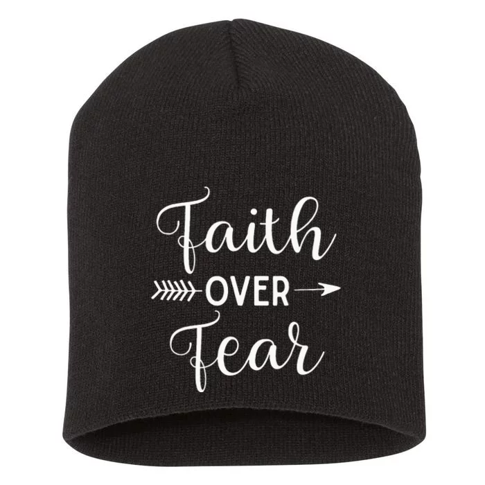 Faith Over Fear Arrow Cute Lettering Inspirational Christian Short Acrylic Beanie