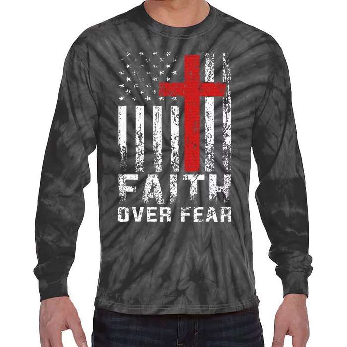 Faith Over Fear Christian American Flag Tie-Dye Long Sleeve Shirt