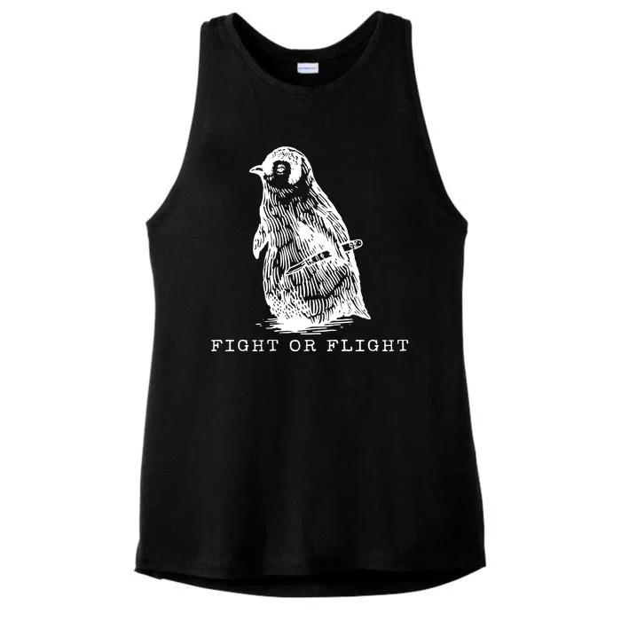 Fight Or Flight Funny Penguin Meme Ladies Tri-Blend Wicking Tank