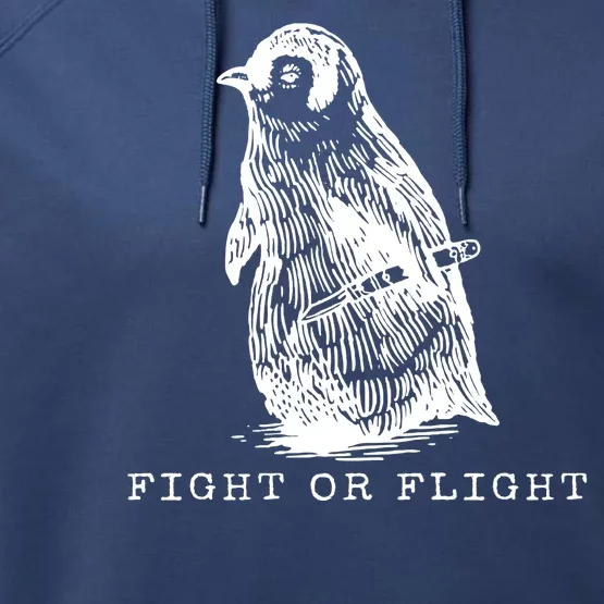 Fight Or Flight Funny Penguin Meme Performance Fleece Hoodie