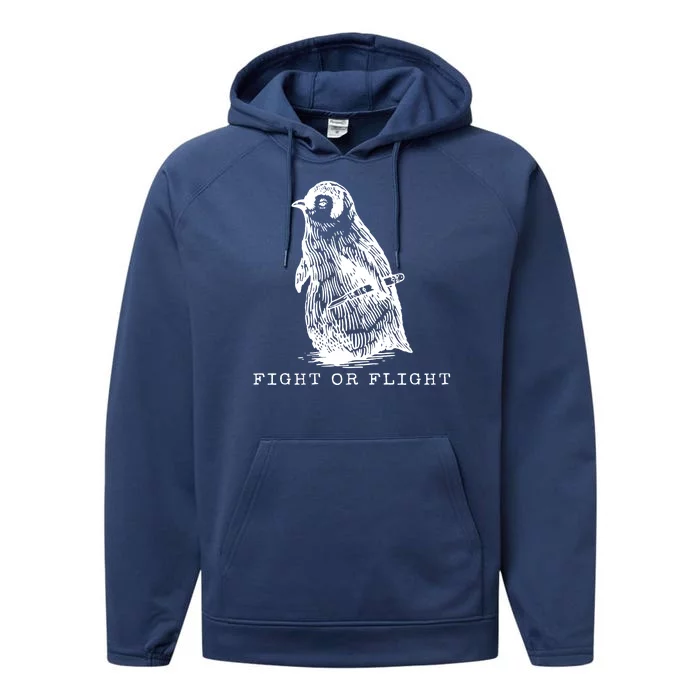 Fight Or Flight Funny Penguin Meme Performance Fleece Hoodie