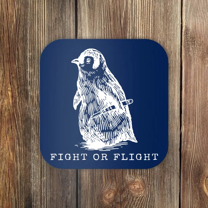 Fight Or Flight Funny Penguin Meme Coaster