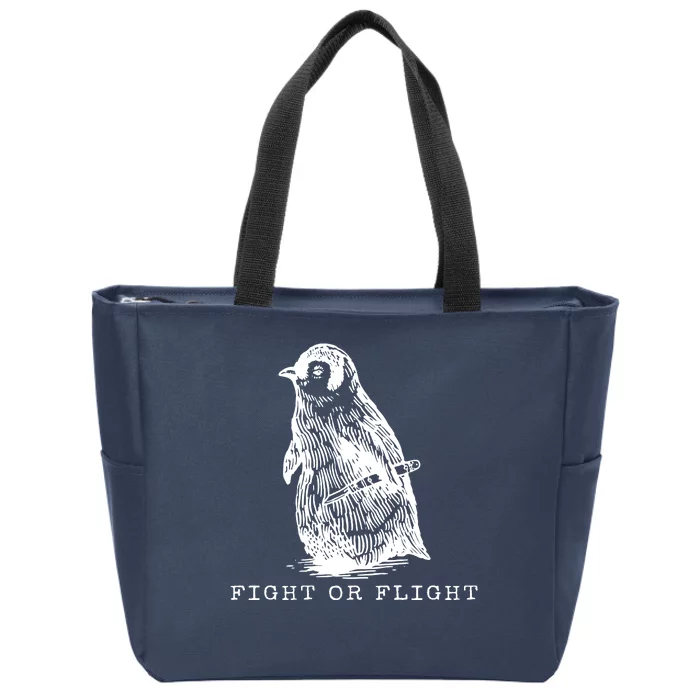 Fight Or Flight Funny Penguin Meme Zip Tote Bag