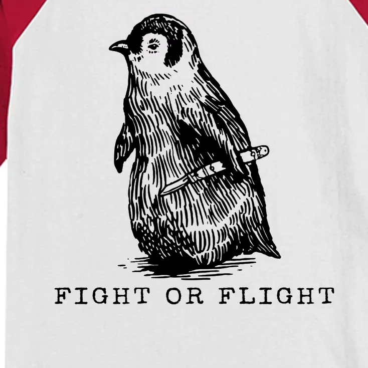 Fight Or Flight Funny Penguin Meme Kids Colorblock Raglan Jersey