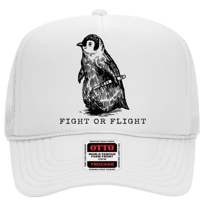 Fight Or Flight Funny Penguin Meme High Crown Mesh Trucker Hat