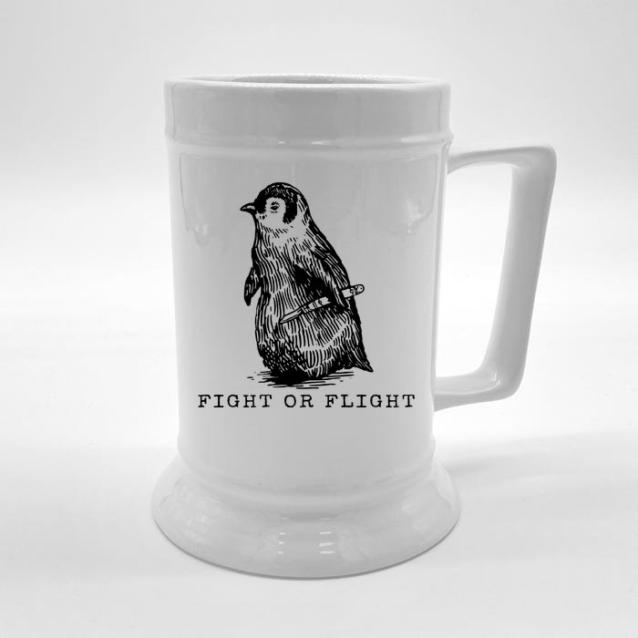 Fight Or Flight Funny Penguin Meme Front & Back Beer Stein