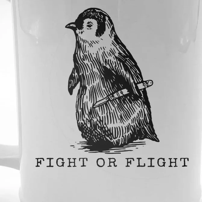 Fight Or Flight Funny Penguin Meme Front & Back Beer Stein