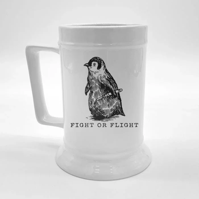 Fight Or Flight Funny Penguin Meme Front & Back Beer Stein