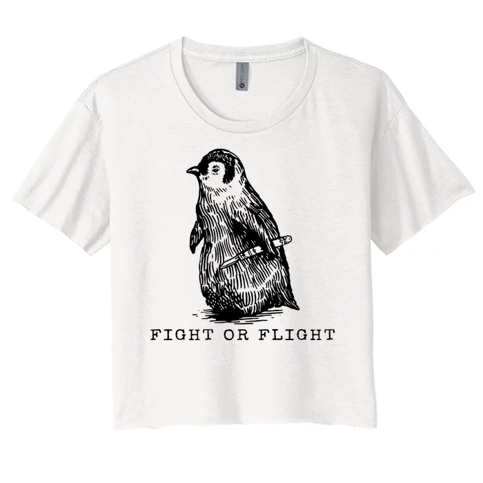 Fight Or Flight Funny Penguin Meme Women's Crop Top Tee