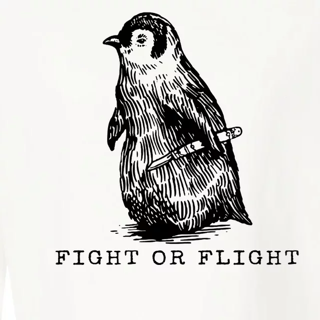 Fight Or Flight Funny Penguin Meme Cropped Pullover Crew