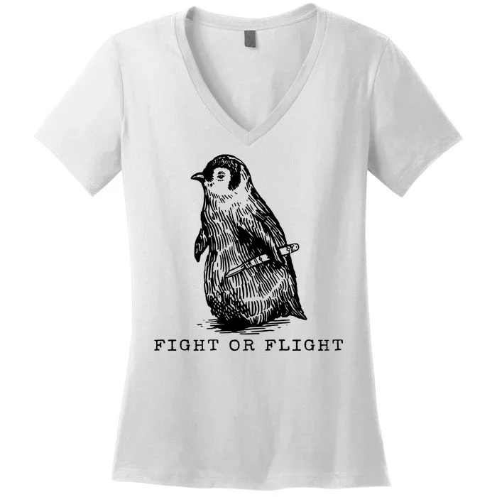 Fight Or Flight Funny Penguin Meme Women's V-Neck T-Shirt