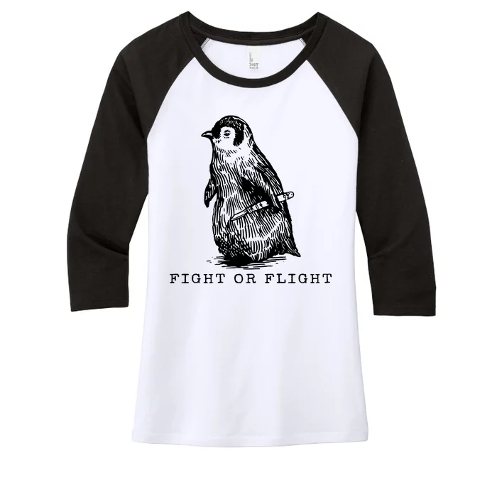 Fight Or Flight Funny Penguin Meme Women's Tri-Blend 3/4-Sleeve Raglan Shirt