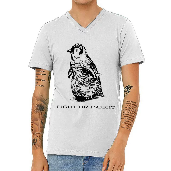 Fight Or Flight Funny Penguin Pun Fight Or Flight V-Neck T-Shirt