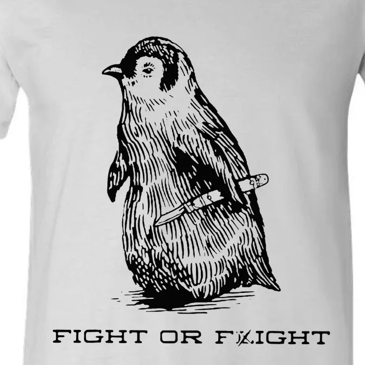 Fight Or Flight Funny Penguin Pun Fight Or Flight V-Neck T-Shirt