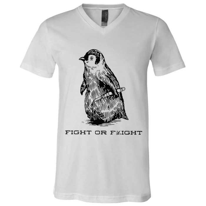 Fight Or Flight Funny Penguin Pun Fight Or Flight V-Neck T-Shirt