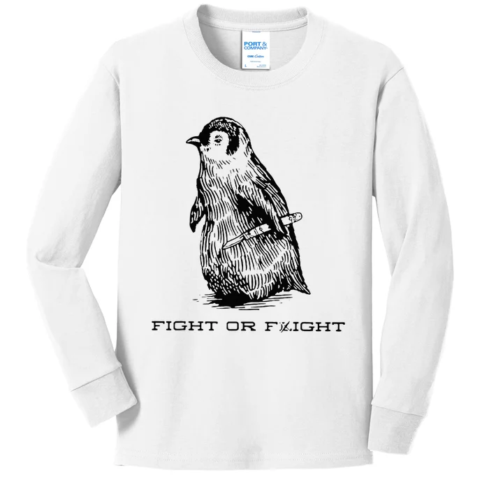 Fight Or Flight Funny Penguin Pun Fight Or Flight Kids Long Sleeve Shirt