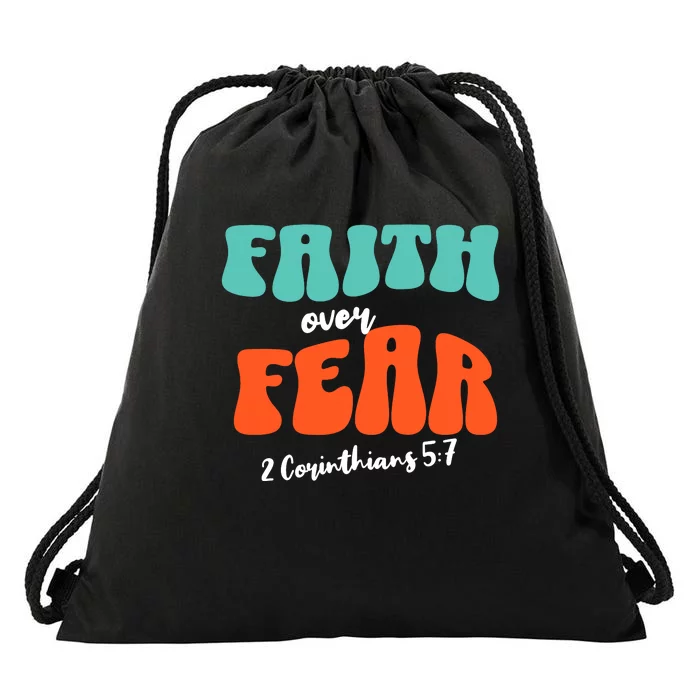 Faith Over Fear Christian Motivational Drawstring Bag