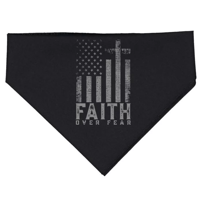 Faith Over Fear Cool Christian Cross American USA Flag USA-Made Doggie Bandana