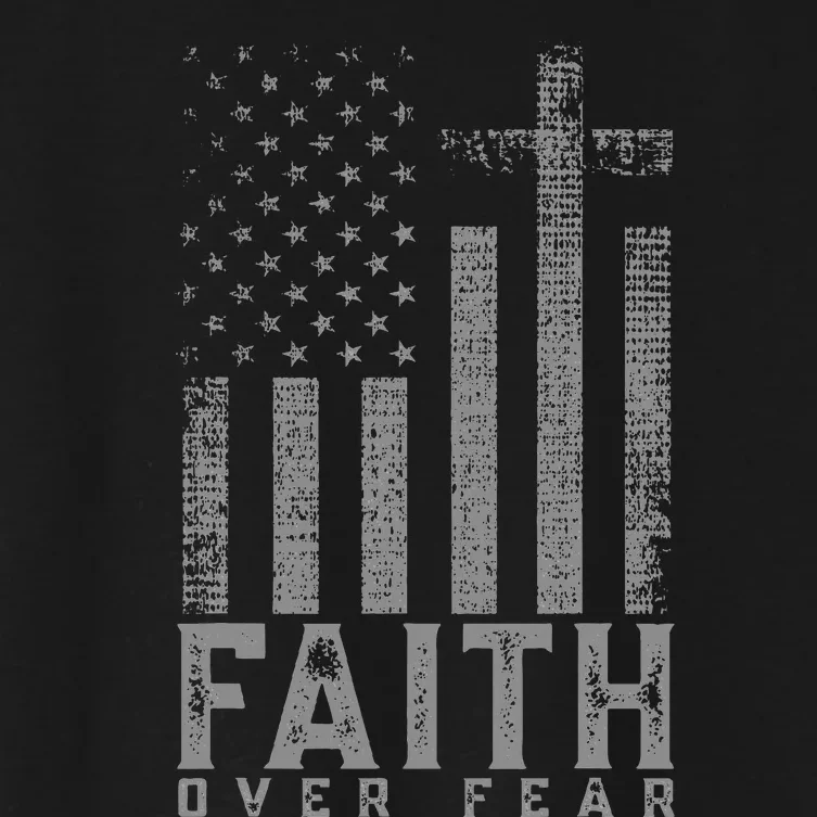 Faith Over Fear Cool Christian Cross American USA Flag Women's Crop Top Tee