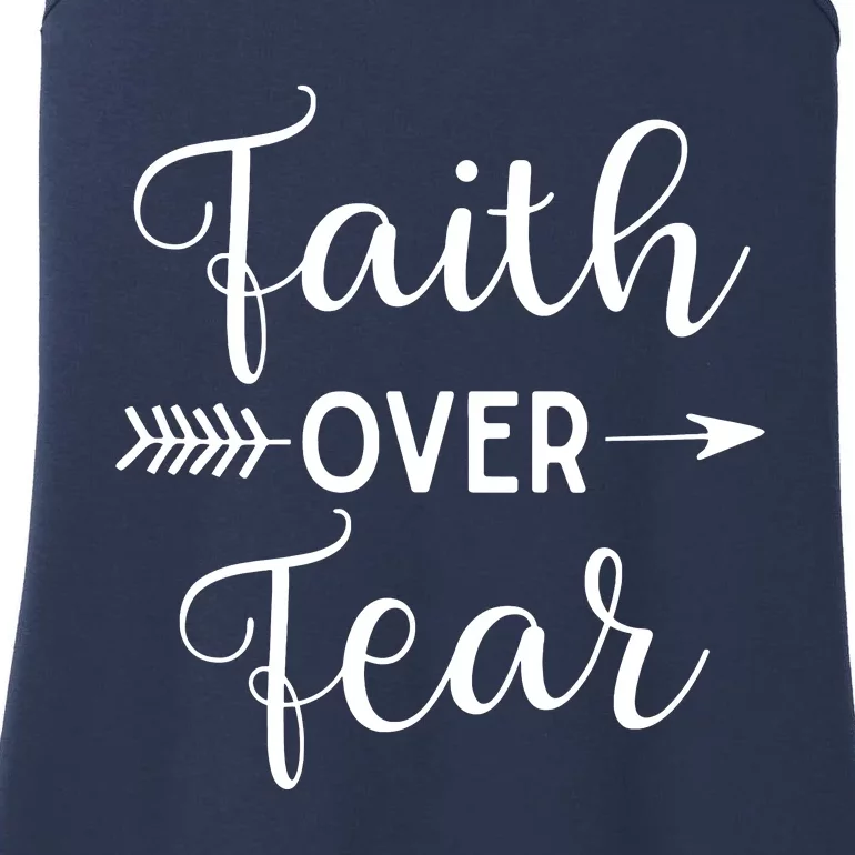 Faith Over Fear Arrow Cute Lettering Inspirational Christian Ladies Essential Tank