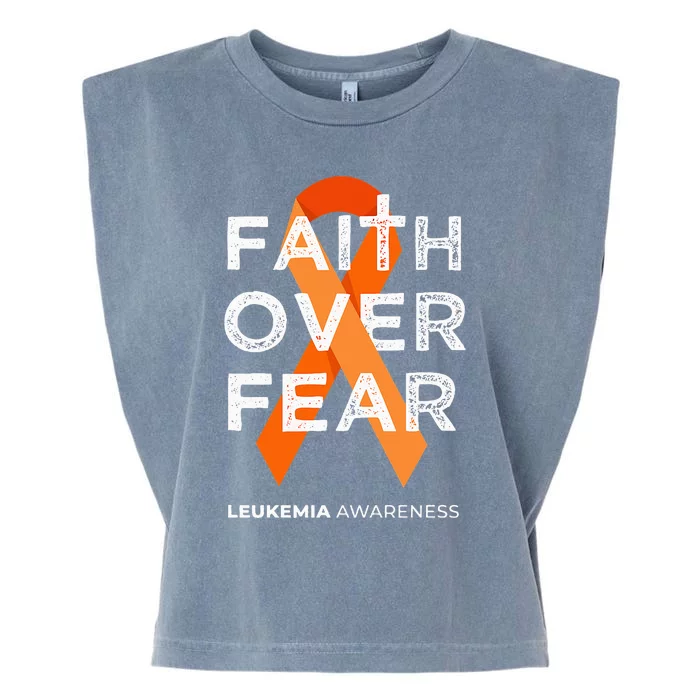 Faith Over Fear Orange Ribbon Fight Leukemia Awareness Garment-Dyed Women's Muscle Tee