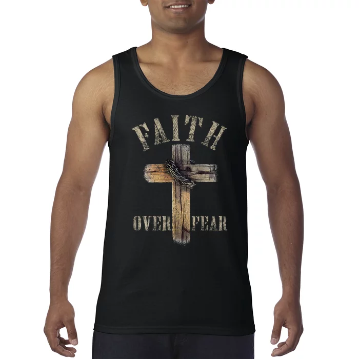 Faith Over Fear American Christian Cross God Jesus Tank Top