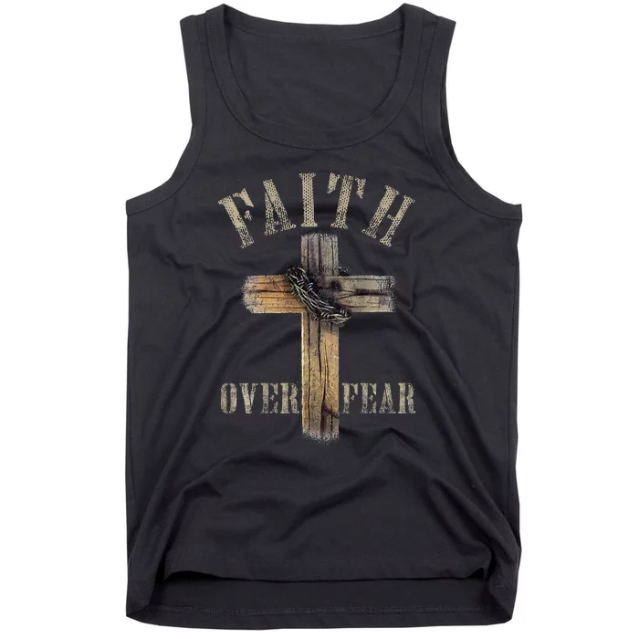 Faith Over Fear American Christian Cross God Jesus Tank Top