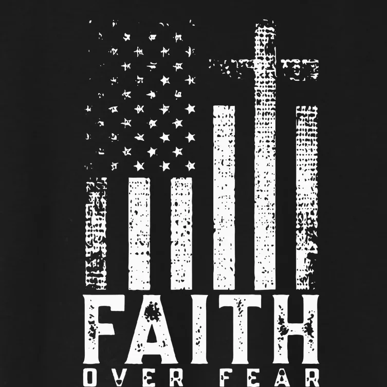 Faith Over Fears Cool Christian Cross American USA Flag Gym Women's Crop Top Tee