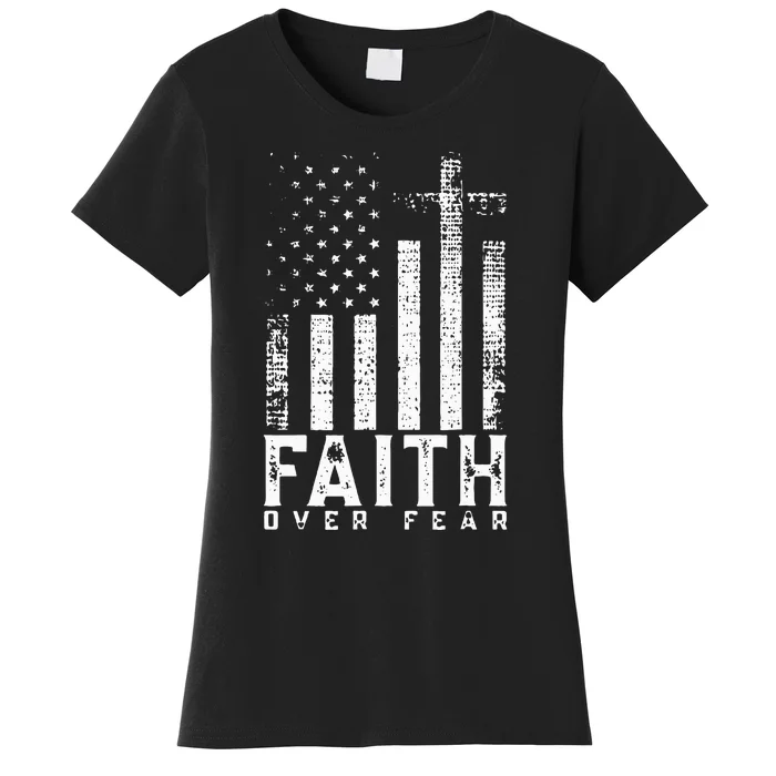 Faith Over Fears Cool Christian Cross American USA Flag Gym Women's T-Shirt