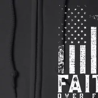 Faith Over Fears Cool Christian Cross American USA Flag Gym Full Zip Hoodie