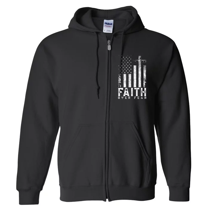 Faith Over Fears Cool Christian Cross American USA Flag Gym Full Zip Hoodie