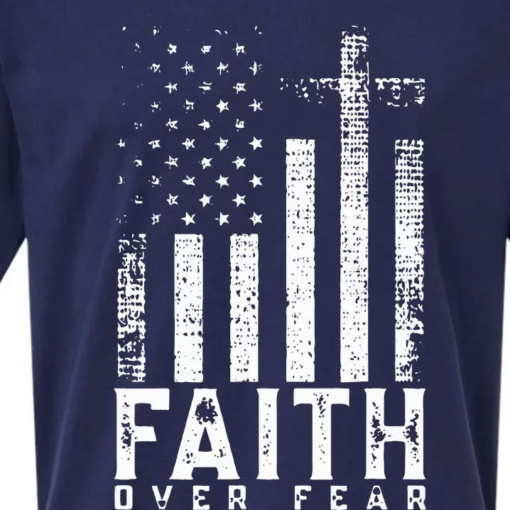 Faith Over Fears Cool Christian Cross American USA Flag Gym Sueded Cloud Jersey T-Shirt