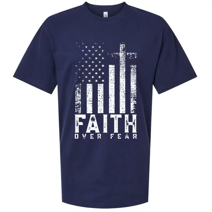 Faith Over Fears Cool Christian Cross American USA Flag Gym Sueded Cloud Jersey T-Shirt