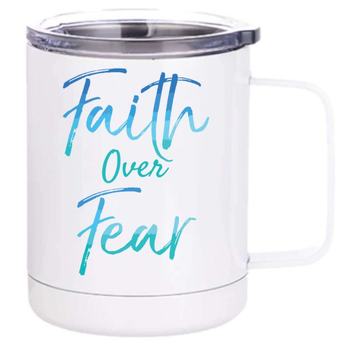 Faith Over Fear Vintage Inspirational Bold Christian Front & Back 12oz Stainless Steel Tumbler Cup