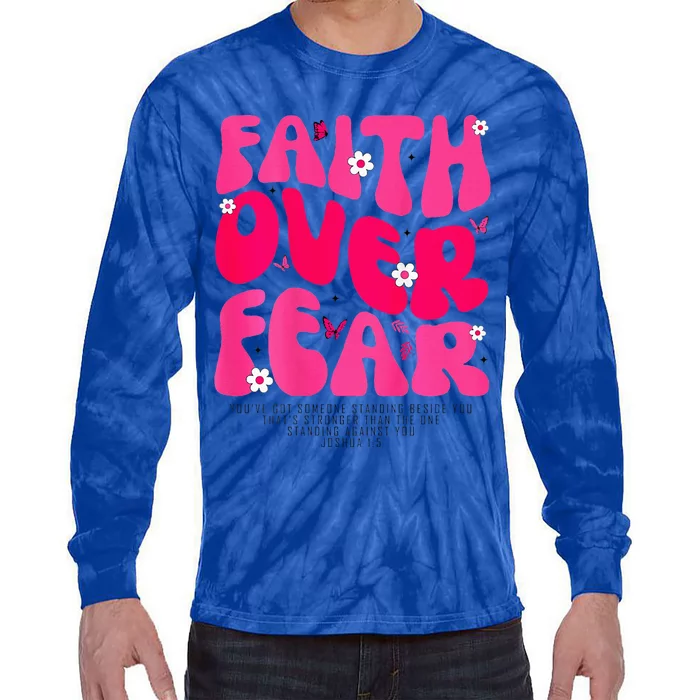 Faith Over Fear Christian Women Jesus Religious Floral Tie-Dye Long Sleeve Shirt