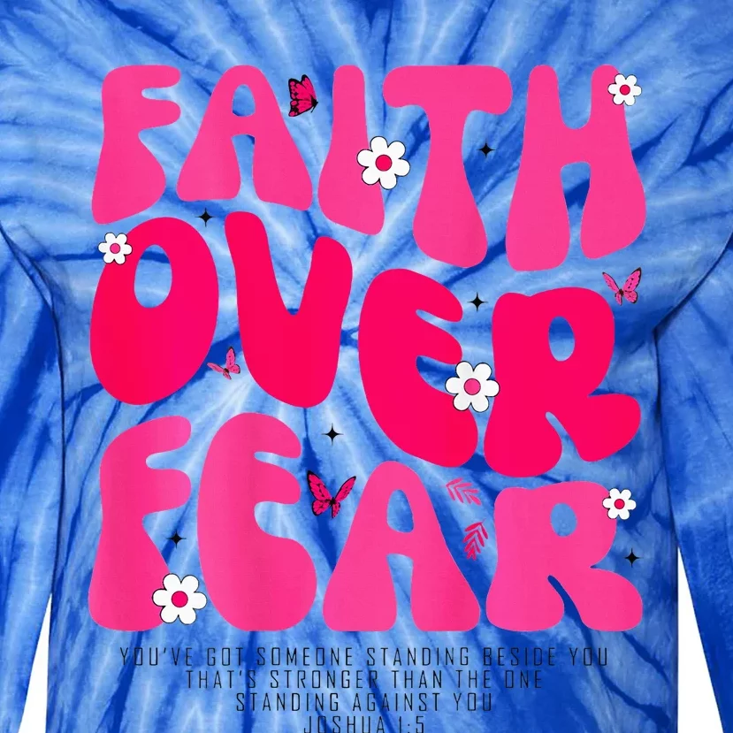 Faith Over Fear Christian Women Jesus Religious Floral Tie-Dye Long Sleeve Shirt