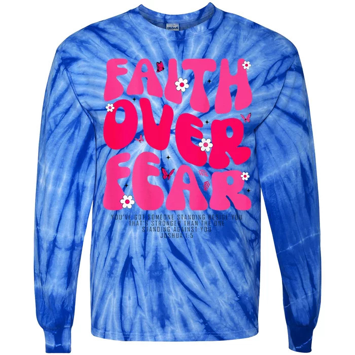 Faith Over Fear Christian Women Jesus Religious Floral Tie-Dye Long Sleeve Shirt