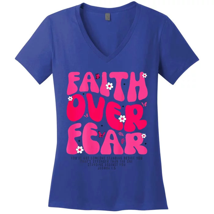 Faith Over Fear Christian Women Jesus Religious Floral Women's V-Neck T-Shirt